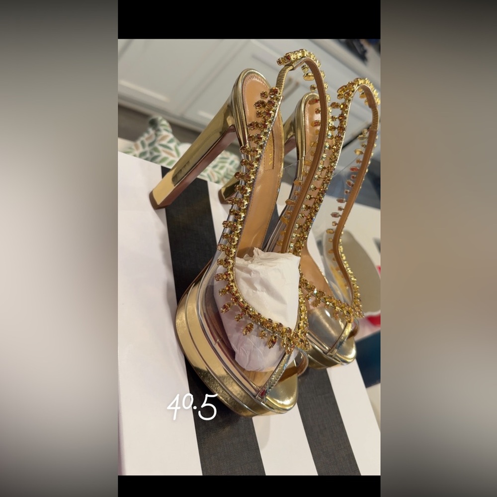 Aquazzura Gold Rhinestone High Heels